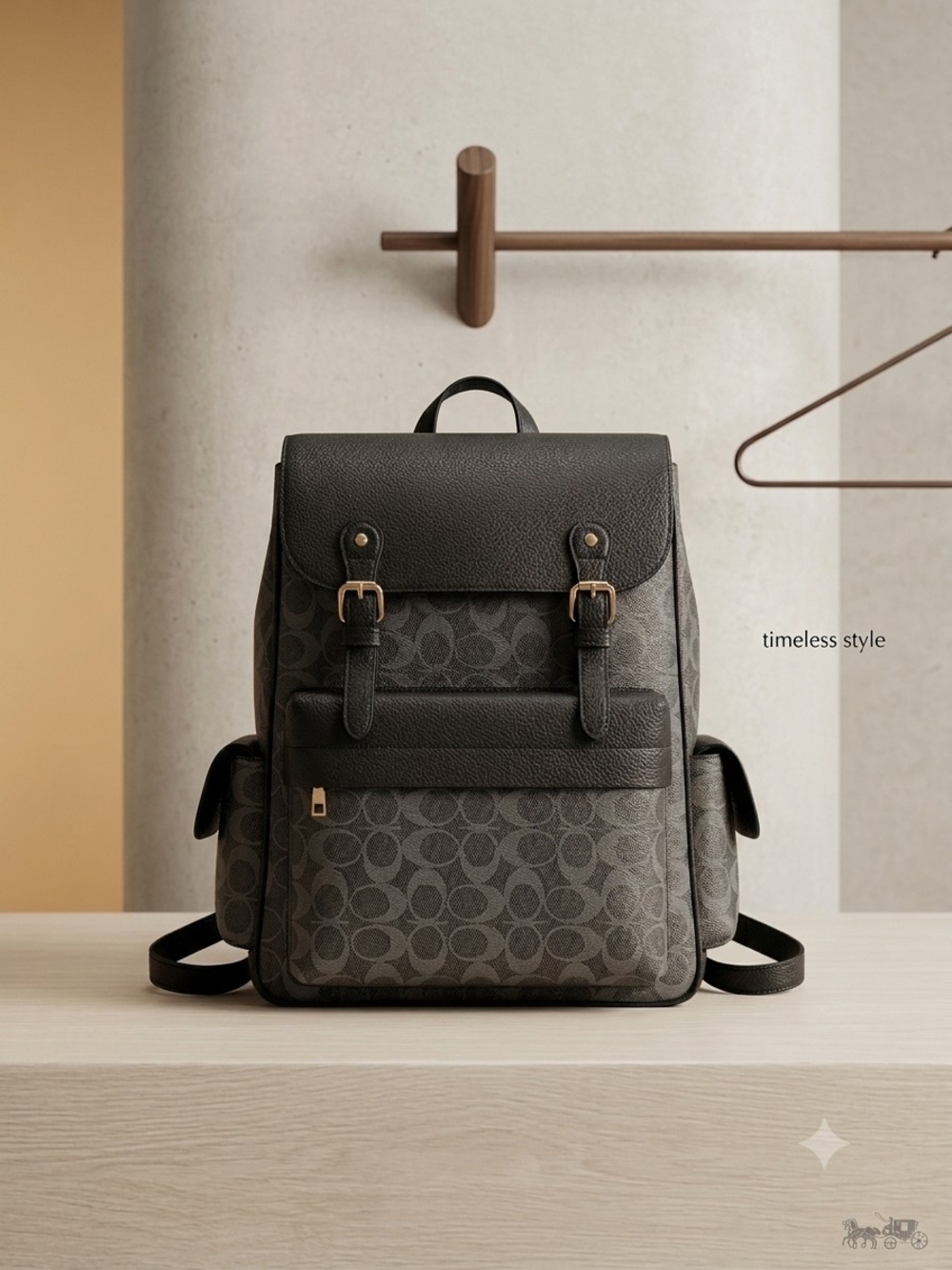 Designer Inspired Charcoal Signature Canvas Backpack with Black Leather Trim